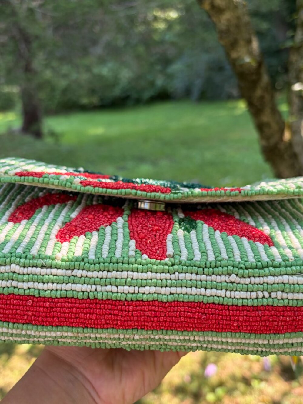 NWT Striped Viral Beaded Bag Chili Pepper Red & Green - Picture 5 of 5